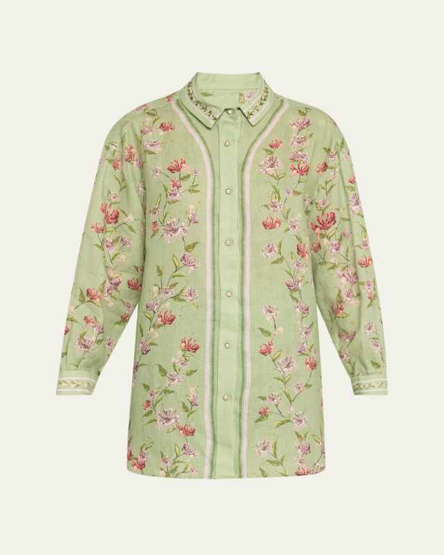 Cecilia Honeysuckle Button-Front Linen Shirt